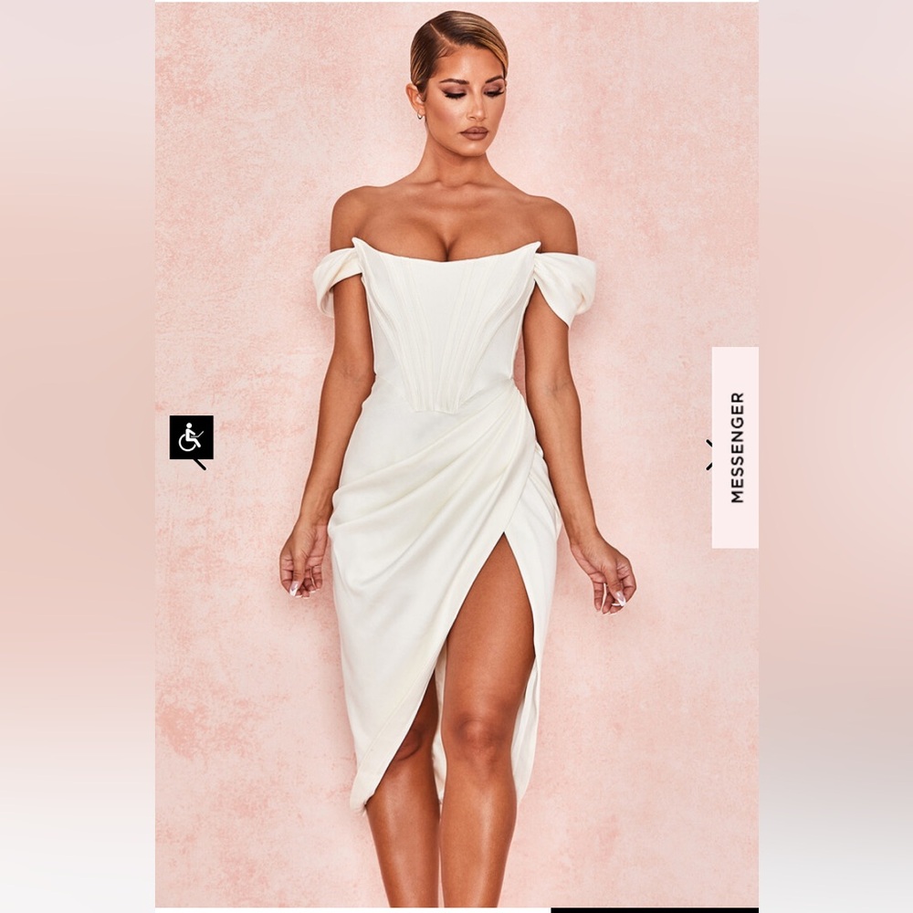 House of CB Cream Off-Shoulder Midi Dress